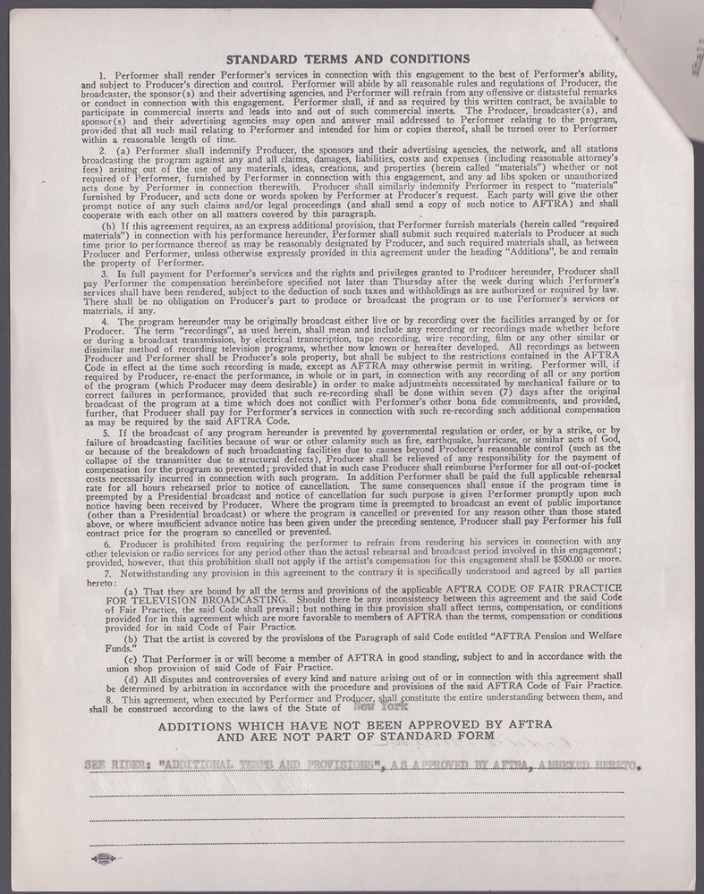 EDDIE BRACKEN - CONTRACT MULTI-SIGNED 05/02/1960