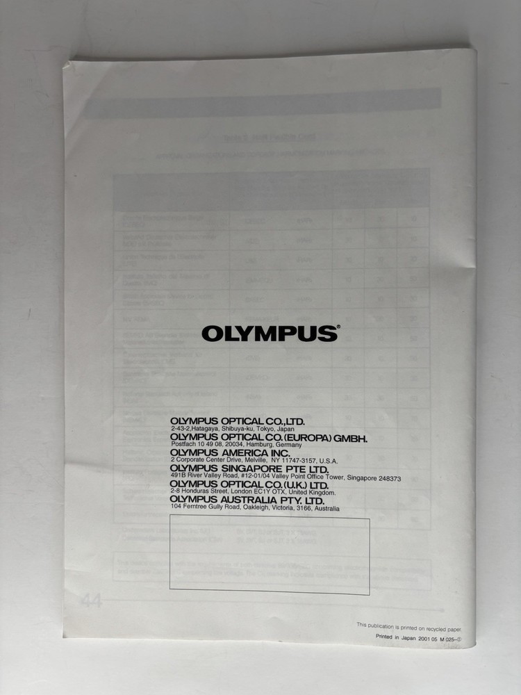 Olympus Reflected Fluorescence System Instructions Owner's Manual 2001