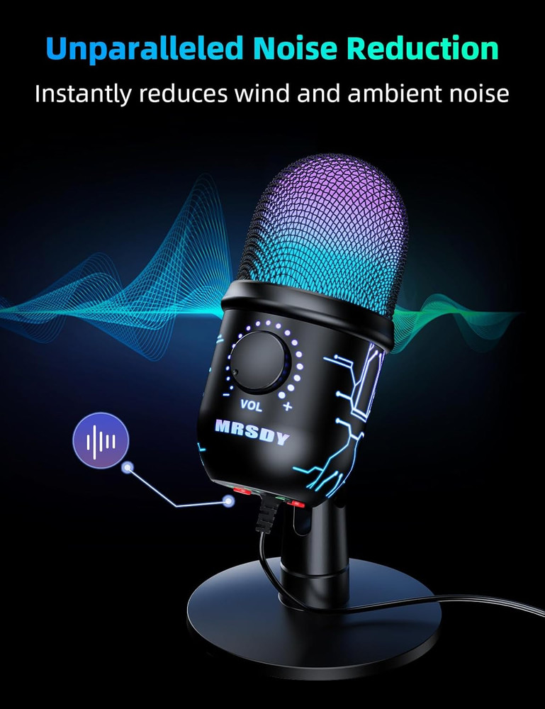 Gaming Microphone, USB Computer Microphone for PC, Mac, PS4/5, Condenser Podcast