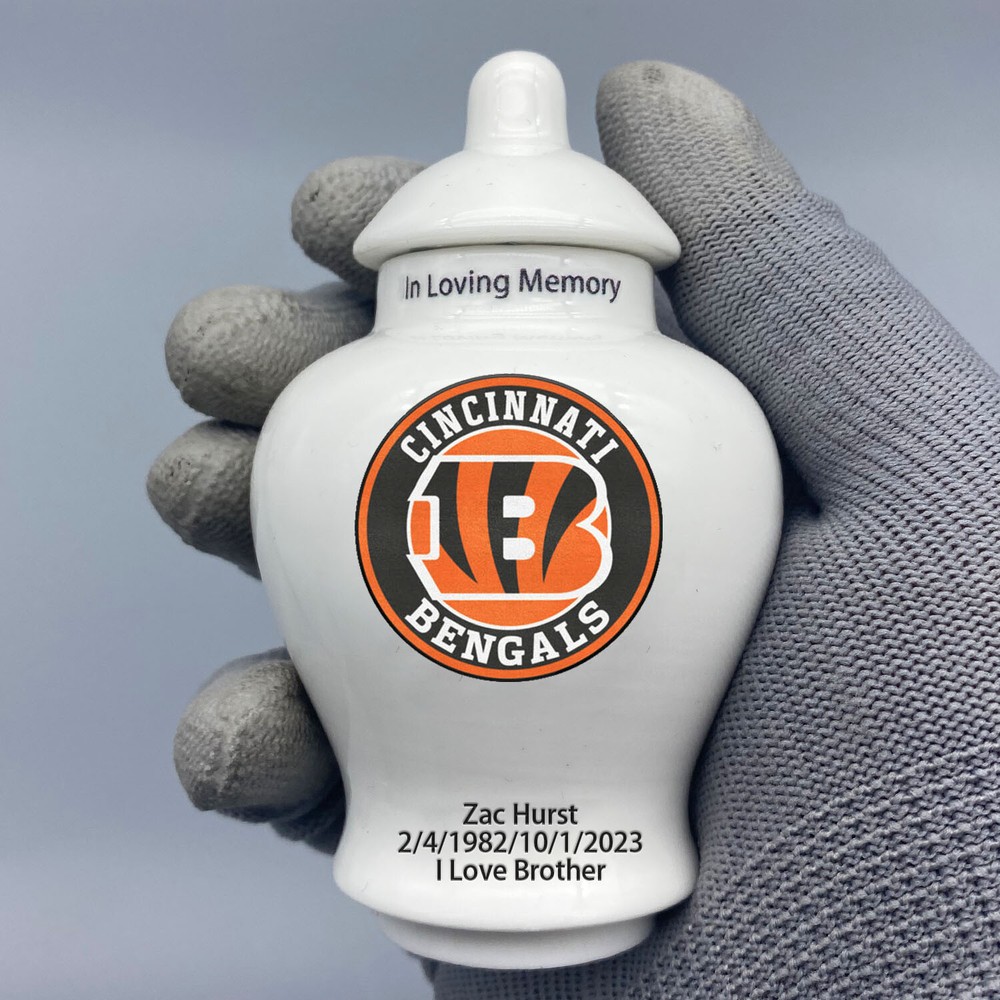 Ceramic Mini Urn for Cincinnati Bengals Football Theme, Custom Text