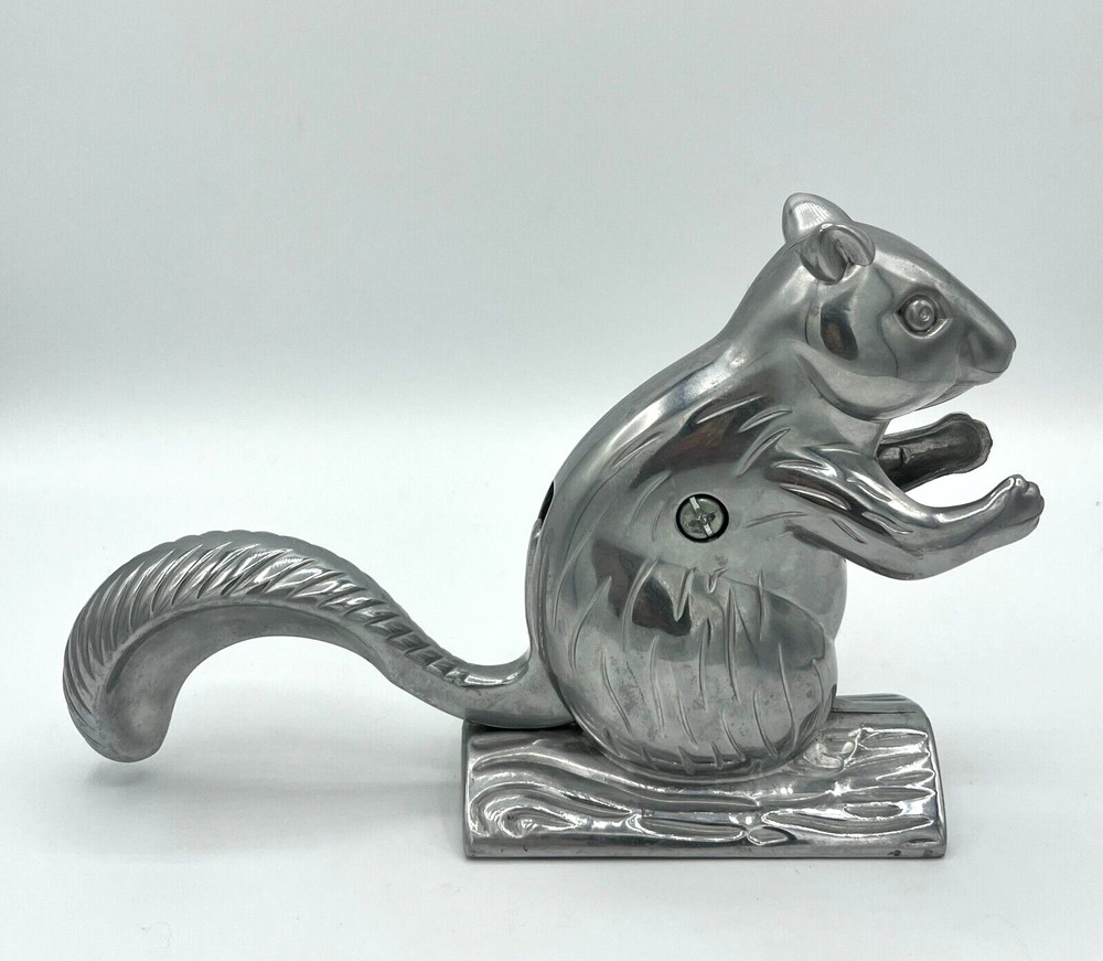 Squirrel Nutcracker Davy Crackit Cast Aluminum Silver Tone Lever Tail Retro