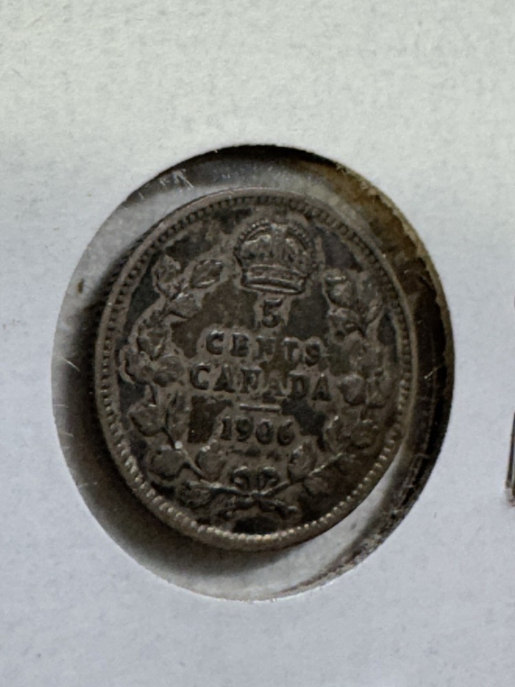 1906 Canada 5 Cents Small Silver Coin Cleaned