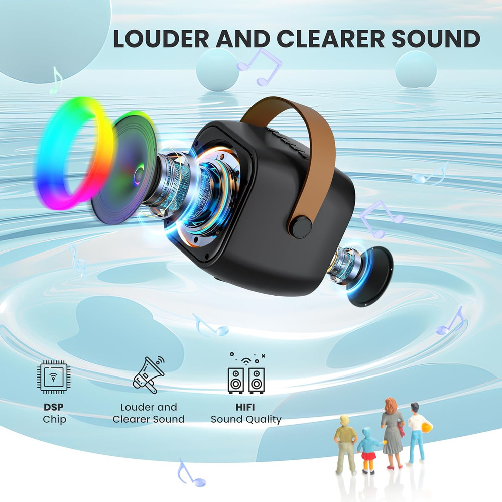 Mini Karaoke Machine, Portable Bluetooth Karaoke Speaker with 2 Wireless Microph