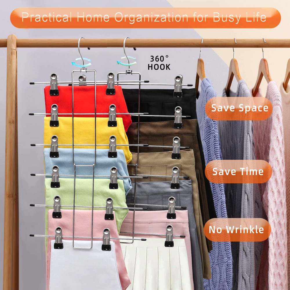 3 Pack Pants-Hangers-Space-Saving,6 Large, 3 Pack-silver