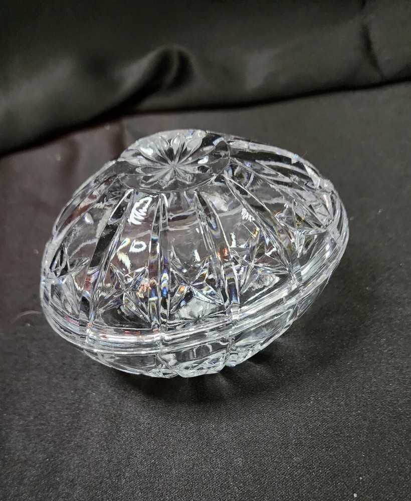 Crystal Egg Candy Dish Trinket Heavy Weight Covered 2 Pc Gift Decor