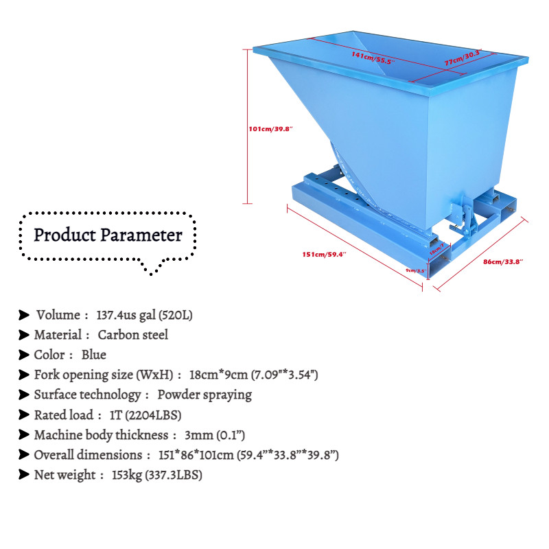 Self-Dumping Trash Hopper Dumpster for Forklifts Dump Hopper 2204 lbs