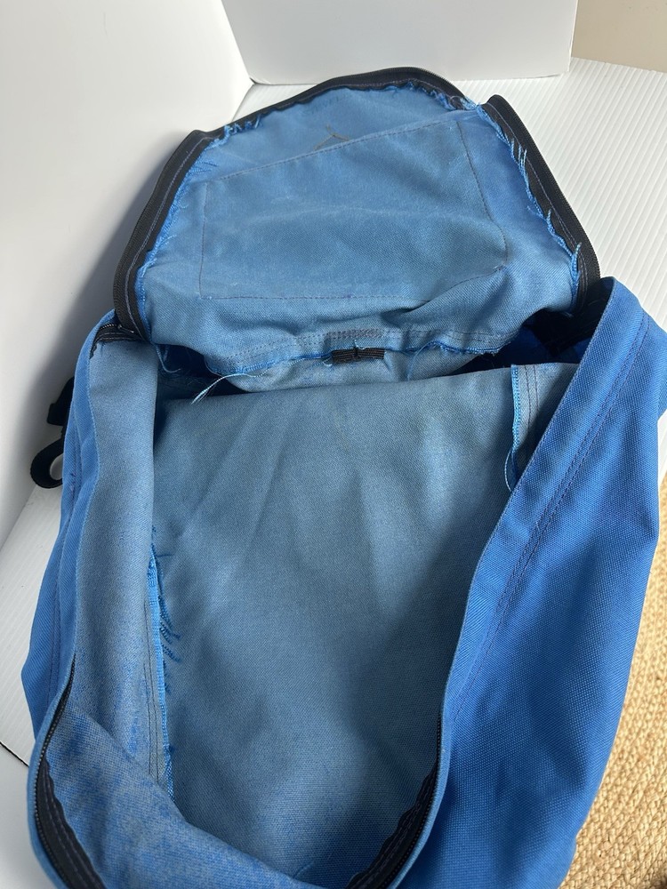 Vintage Wilderness Experience Hiking Backpack Blue Canvas Leather