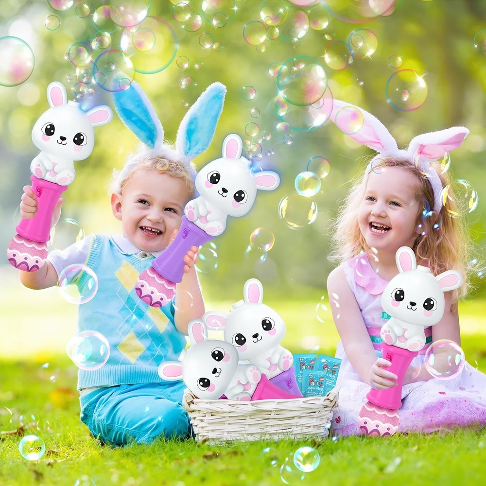 2 Pack Easter Bunny Bubble Wand for Kids, Automatic Bubble Machine with LED Ligh