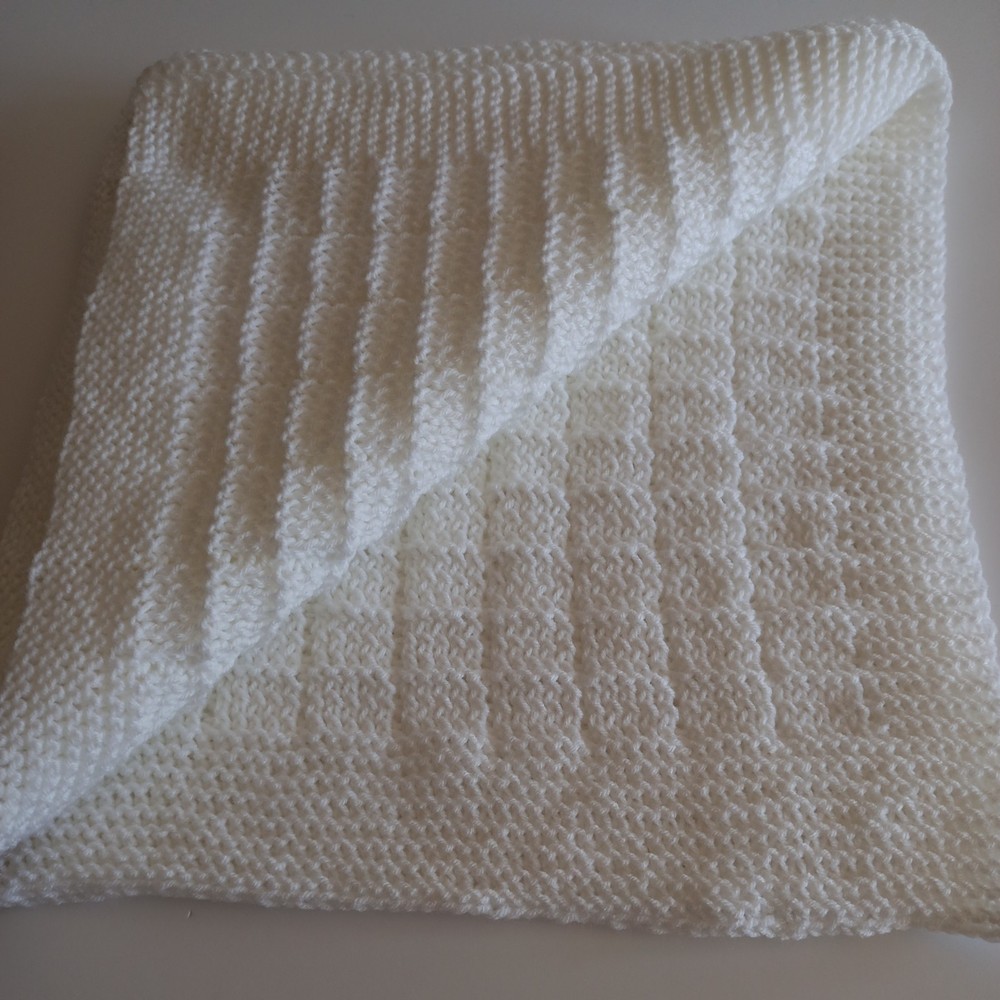 White Baby Blanket Hand Knitted