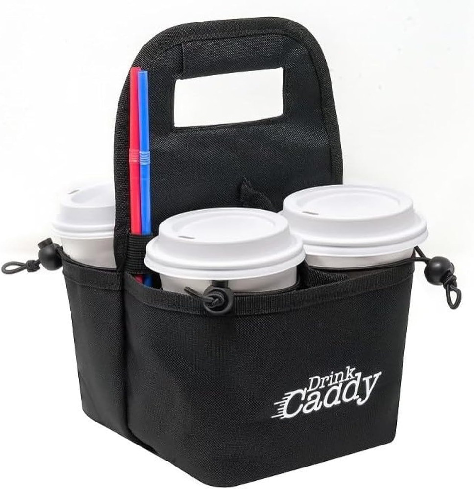 Portable Drink Carrier and Reusable Coffee Cup Holder - 4 Cup Collapsible Tote B