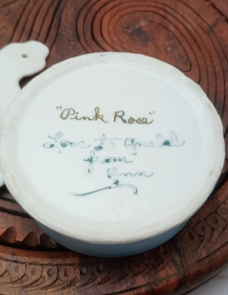 Vintage Blue And Pink Rose Tea Strainer/Diffuser. 2 Piece, Ceramic