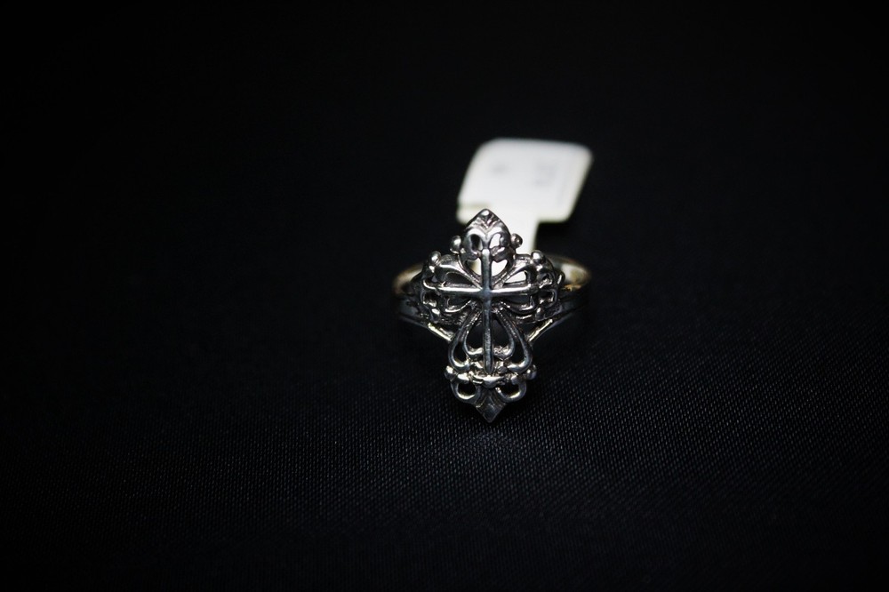 Sterling Silver Victorian Cross Ring Ornate Fleur de Lis Filigree Statement Ring