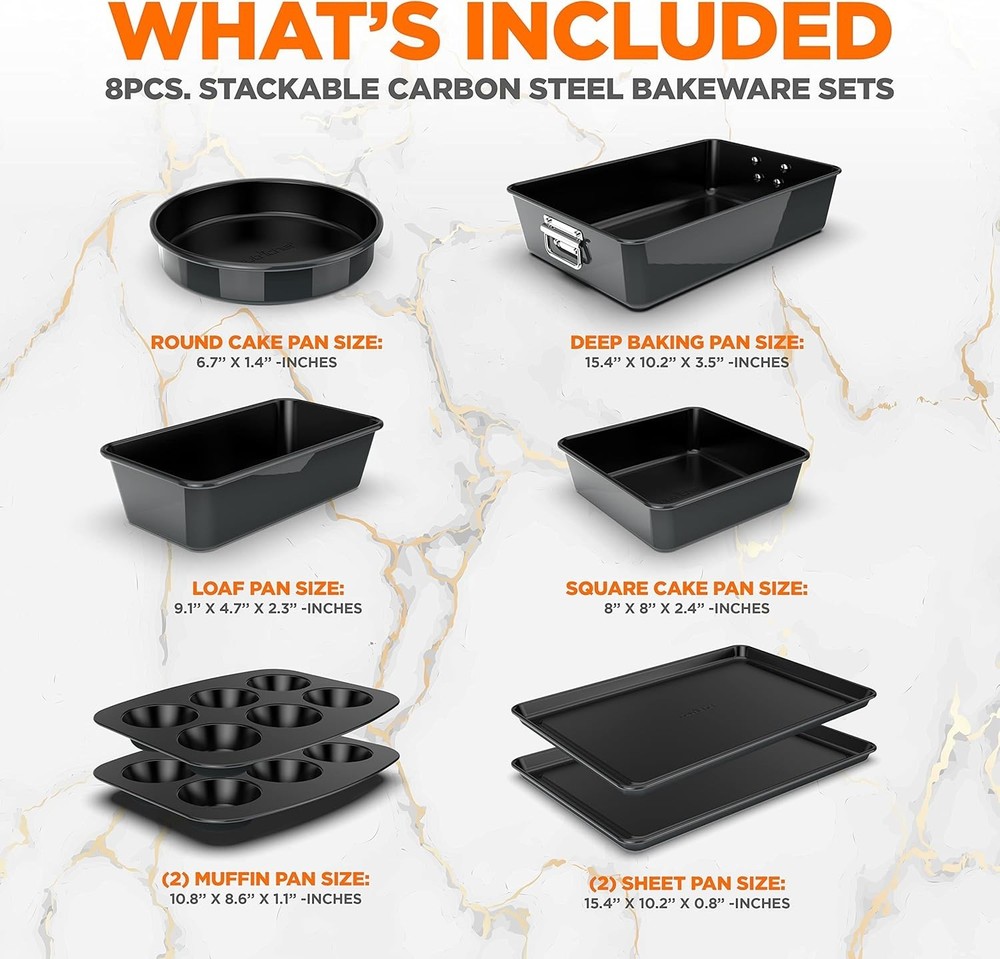 NutriChef 8-Piece Nonstick Stackable Bakeware Set - PFOA, PFOS, PTFE Free Baking