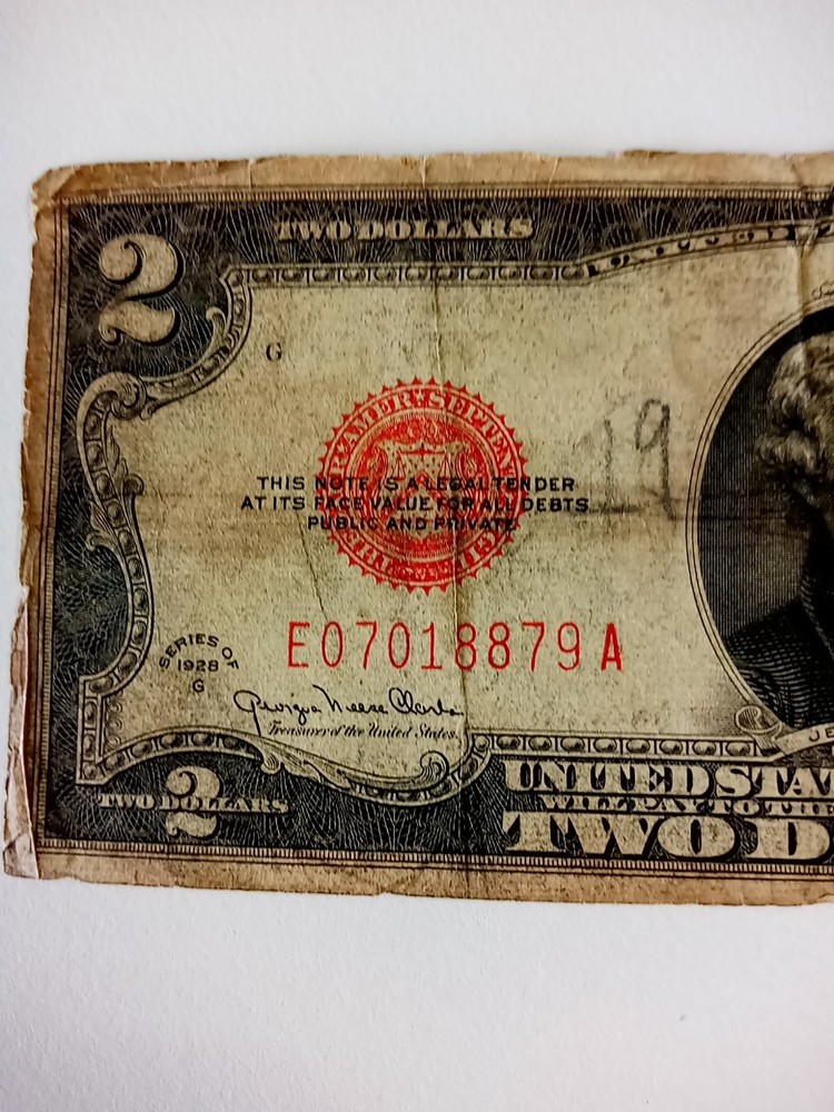 1928 G Two Dollar $2 Red Seal Note