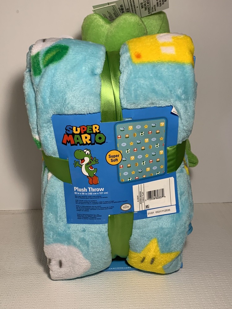 Nintendo Super Mario Yoshi Character Pillow and Throw Set