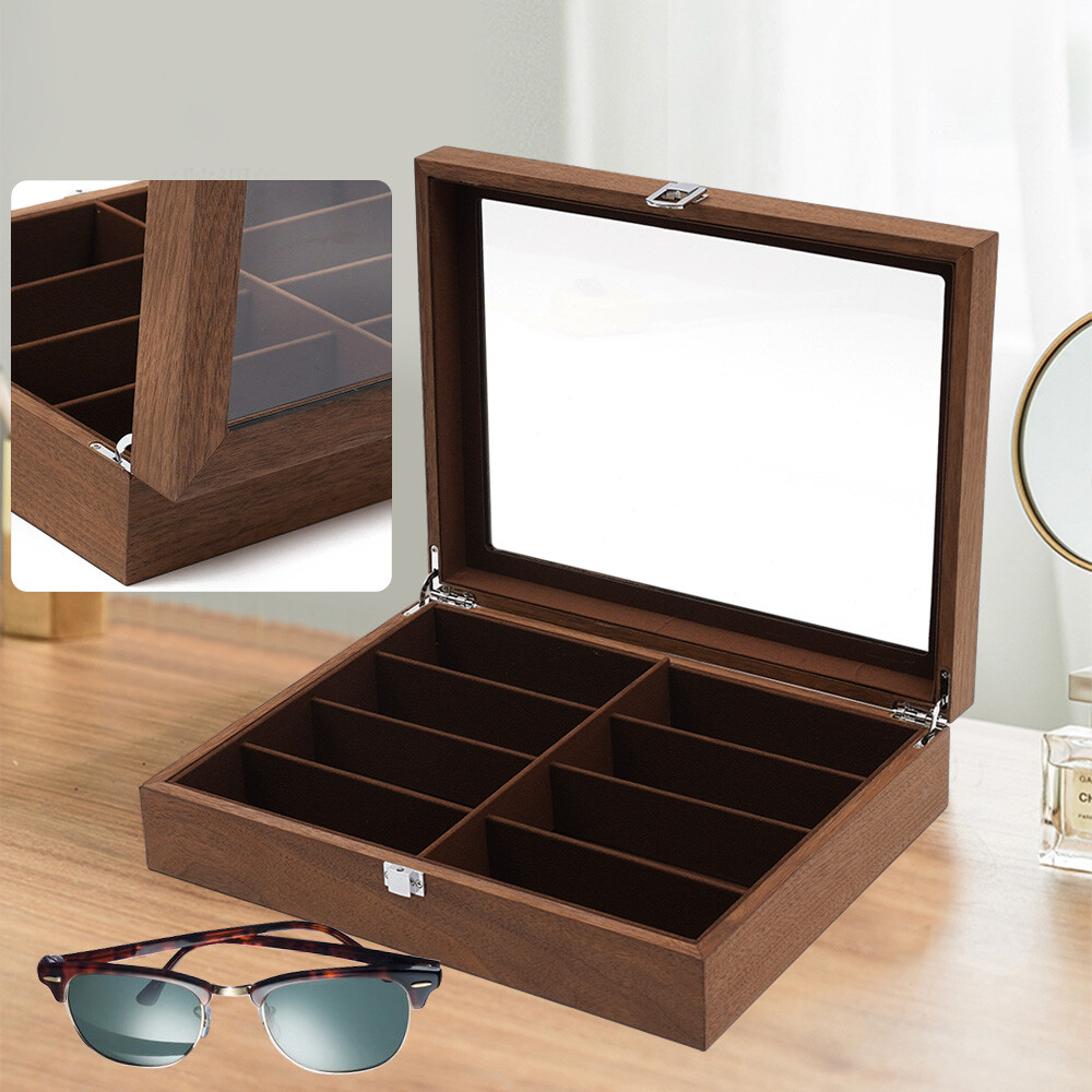 Eyeglass Display Box Sunglasses Case 8-Bits Sunglasses Storage Walnut Box Gift