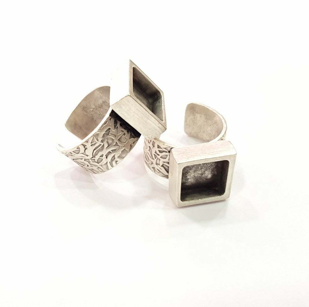 Square Blank Ring Setting Cabochon Base Bezel inlay Mounting Adjustable 10x10mm