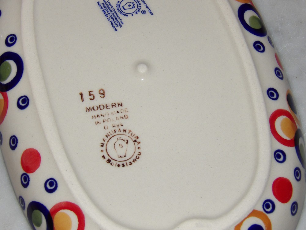 Polish Pottery Cream And Sugar 4 PC Set! Happy Happy Pattern!