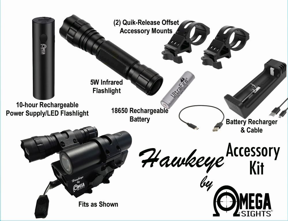Omega Hawkeye Night Vision Accessory Kit W/ Flashlight & 10 Hour Power Supply