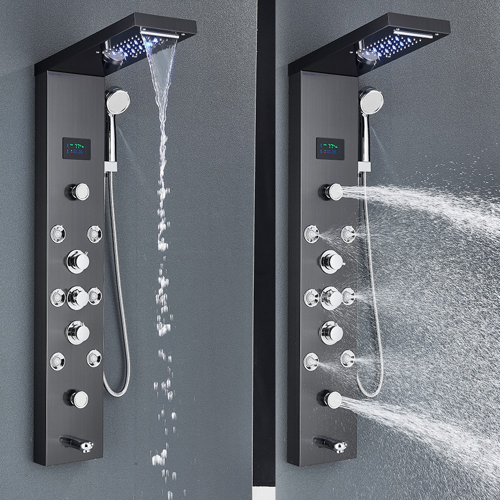 LED Shower Panel Tower System Rainfall Waterfall Massage Body Spa Column Faucet