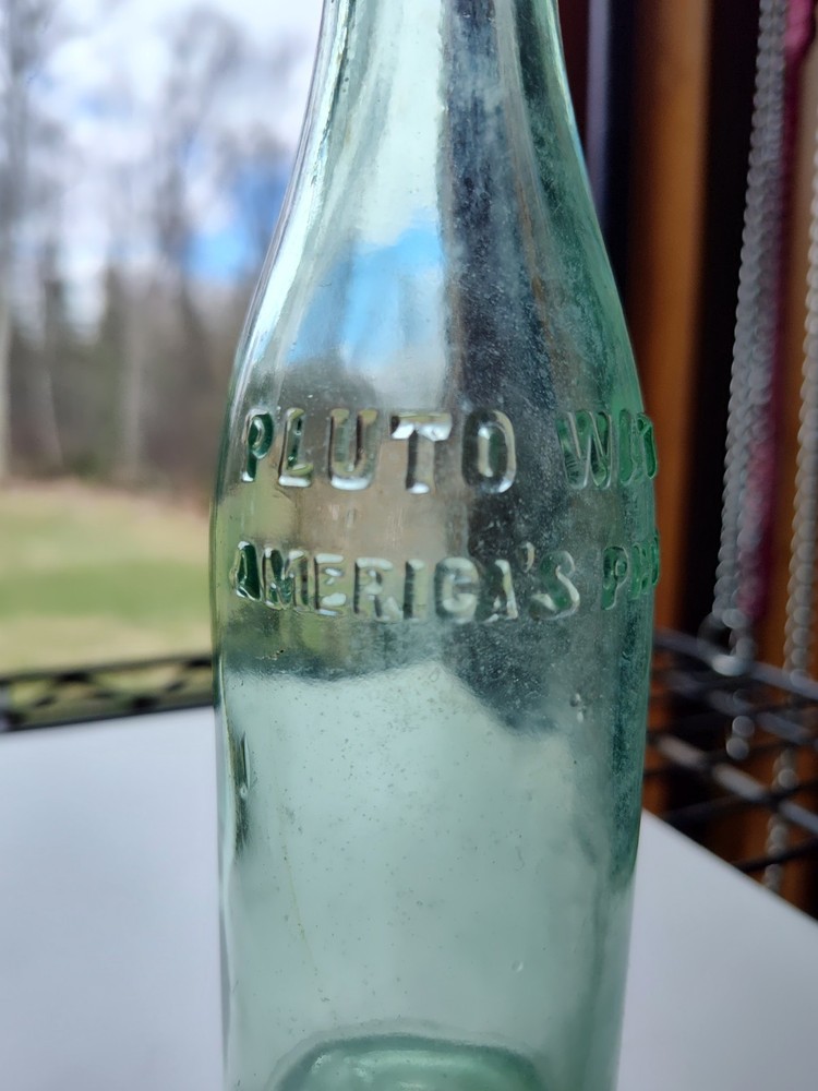 Vintage Pluto Water Bottle America’s Physic Devil Embossed Green