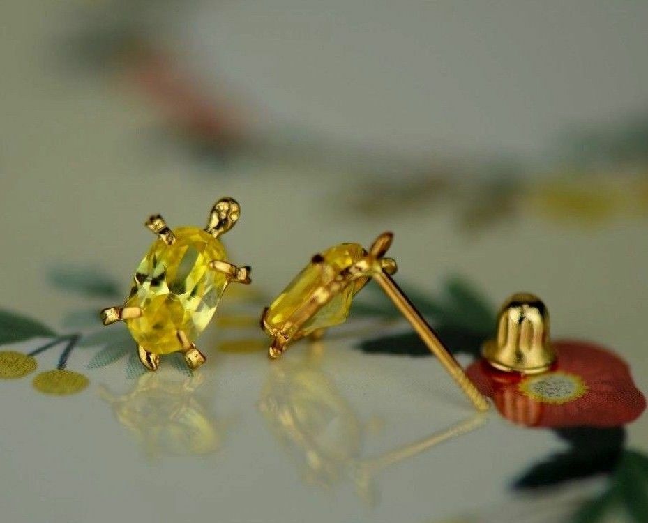 14k Yellow Gold Turtle Birthstone Stud Earring