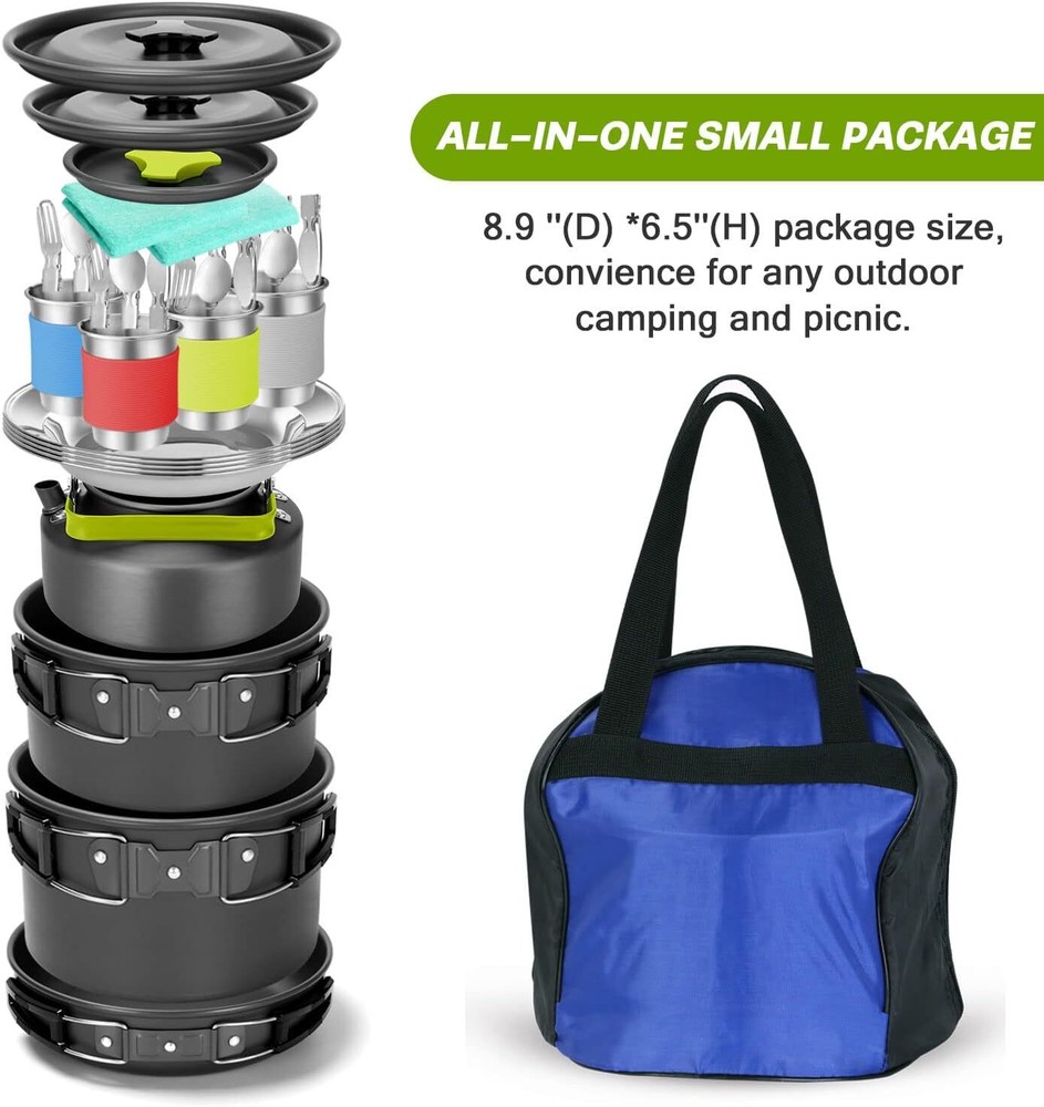 29 Piece Camping Cookware Set, Non-Stick Cookware,Lightweight Kettle,Collapsible