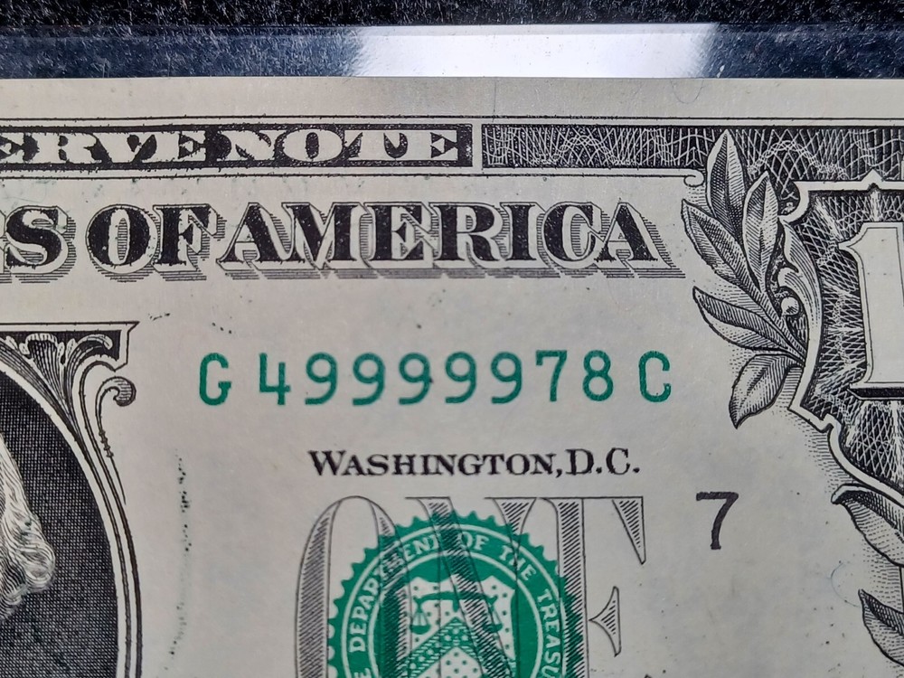 Fancy Serial # $1 Bill Solid 5 Of A Kind 9s With Obv. Ink Bleed Through Error
