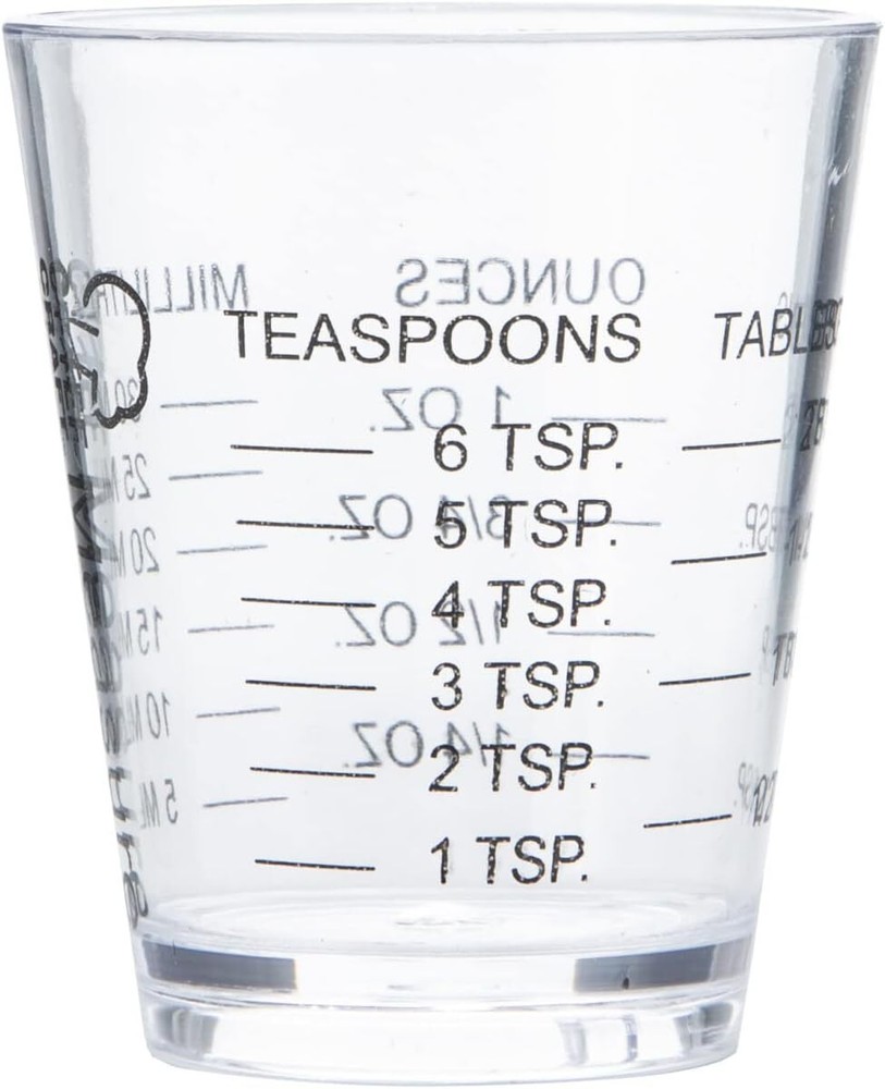 Clear Plastic Measuring Shot Glass 1 oz with Teaspoon Tablespoon Marks