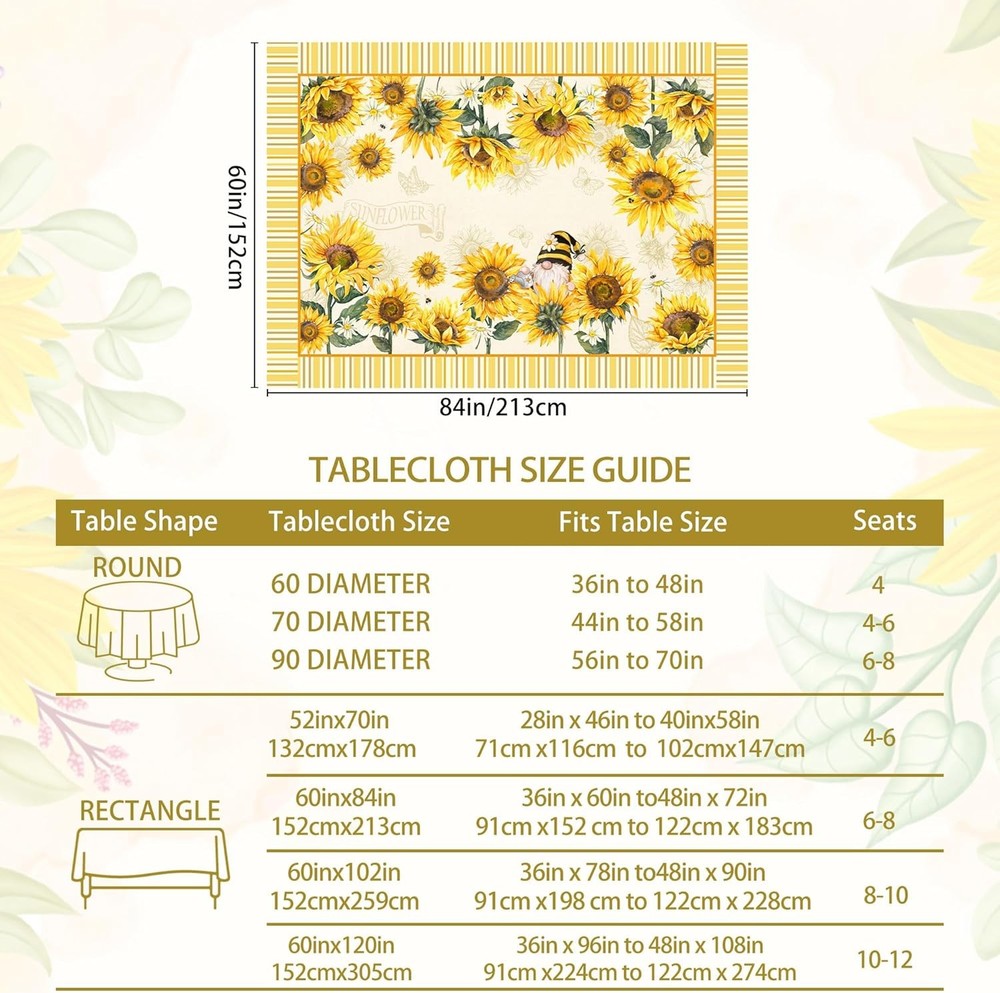 Hexagram Sunflower Tablecloth 60x84 Inch 60" x 84" (Rectangular),