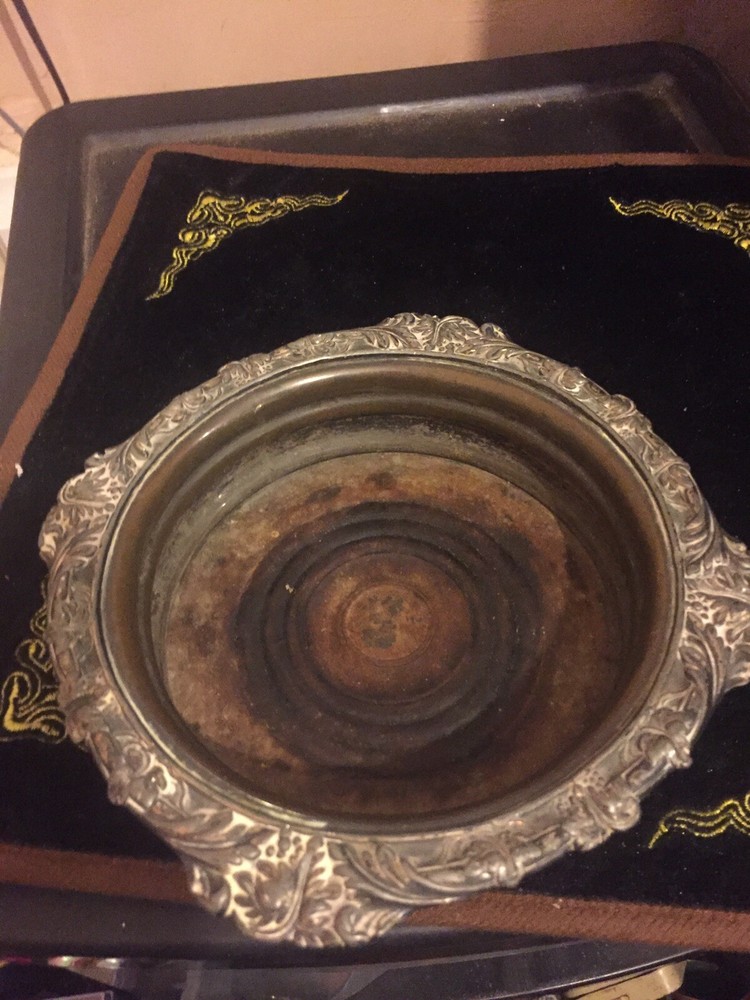 Antique Silver Plate on Copper Wine Bottle Coaster
