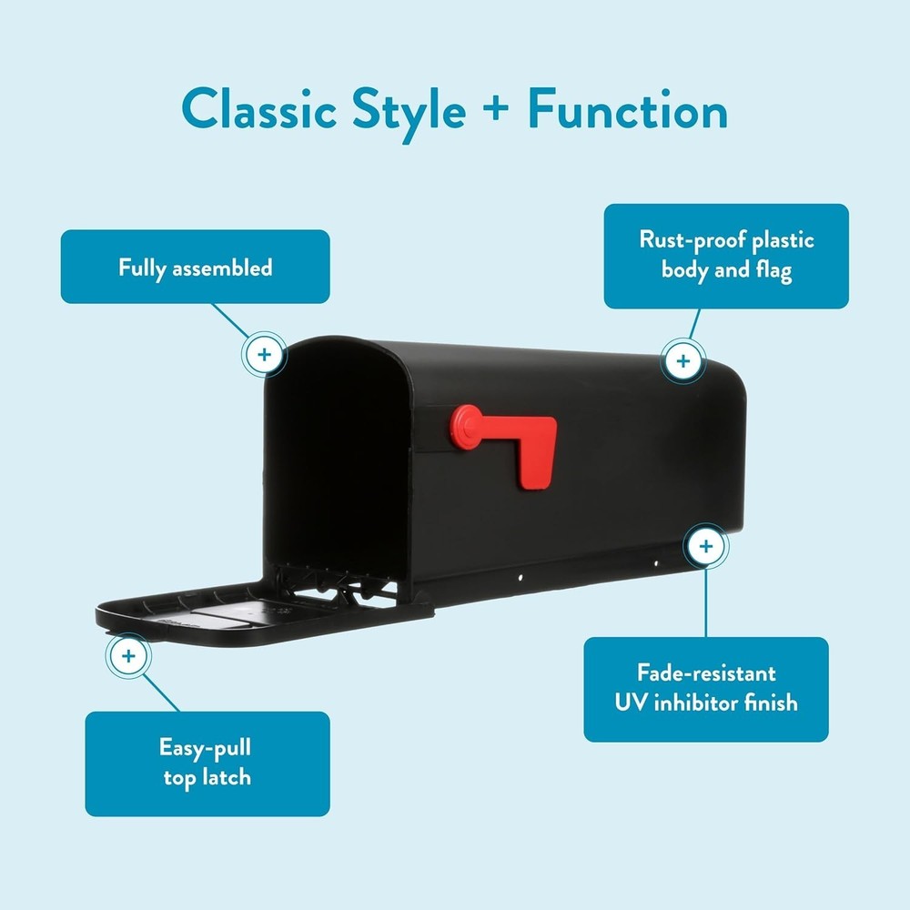 Parsons Medium Capacity Black Plastic Post Mount Mailbox USPS Approved