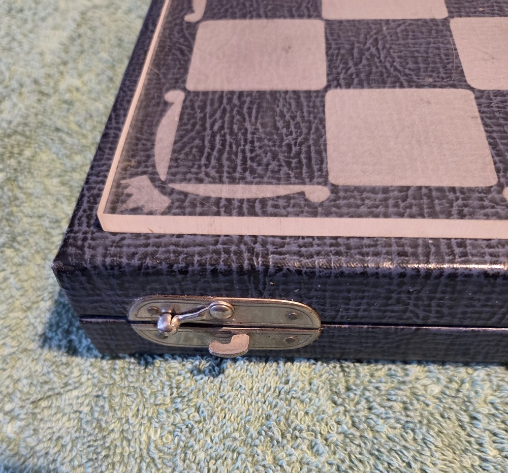Vintage E. S. Lowe Exclusive Creation Chess Set, Nice Metal Pieces, Board & Case