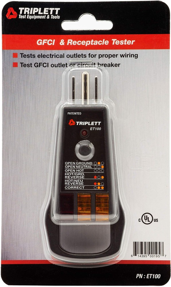 ET100 GFCI Outlet/Receptacle Tester with 5 Visual Indicators