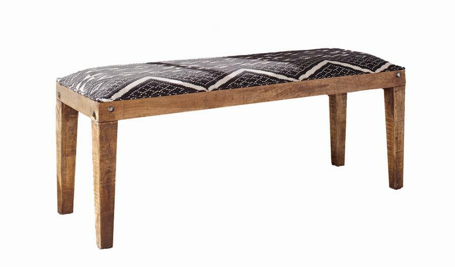 Serene Rectangular Upholstered Bench Natural and Navy