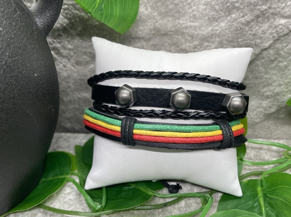 2 PC Leather Bracelet Stackable Adjustable Tie New Free Ship B2842