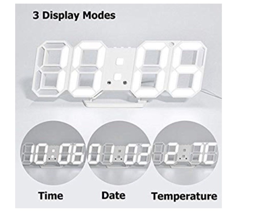 Amisofia 3D LED Digital Alarm Clock Multi-Function Electronic Wall Alarm Clock