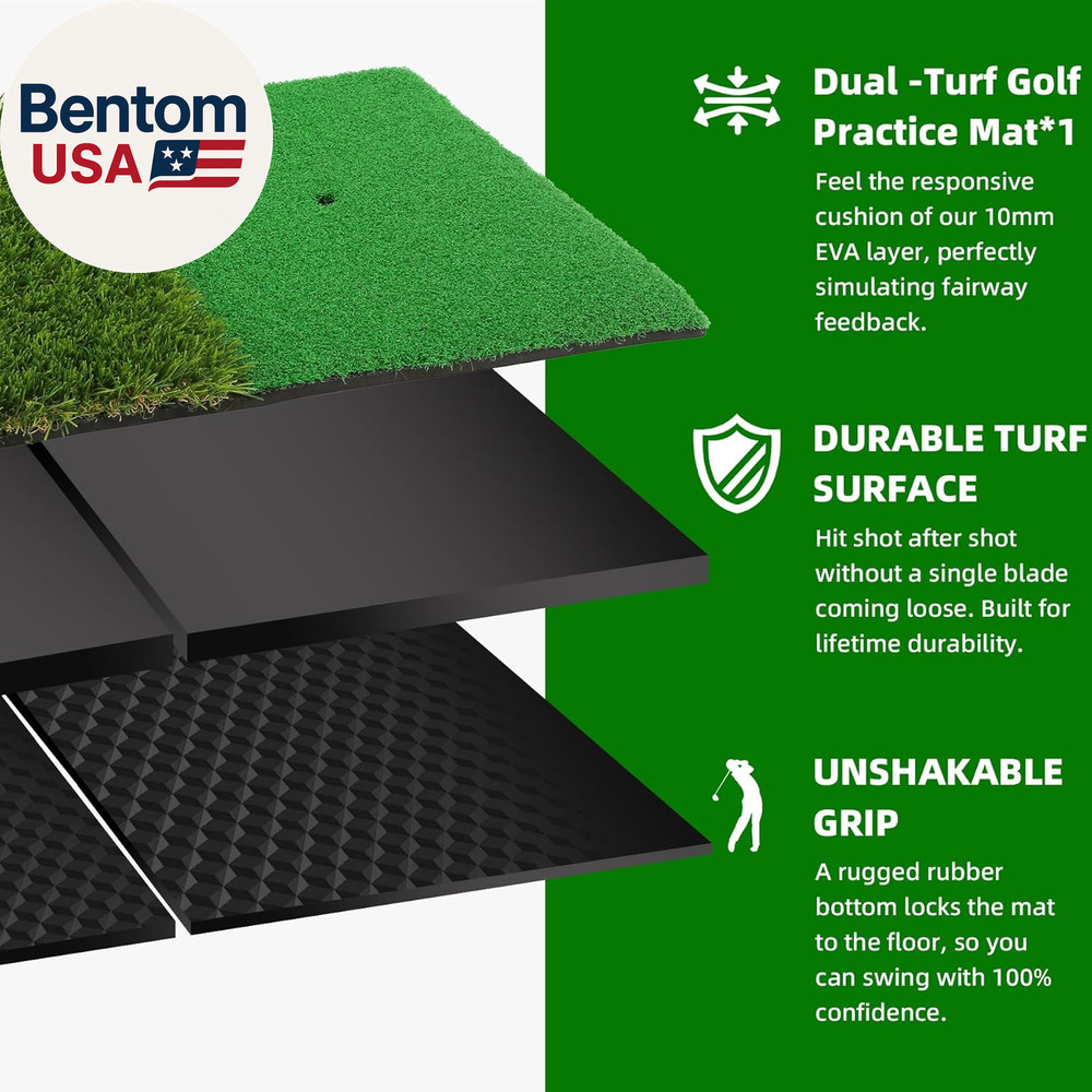 Dual-Turf Golf Hitting Mat – Golf Practice Mat, Foldable & Portable Golf Turf Ma