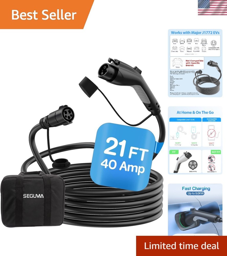 Powerful 40Amp 21ft J1772 EV Extension Cord for Convenient Charging Solutions