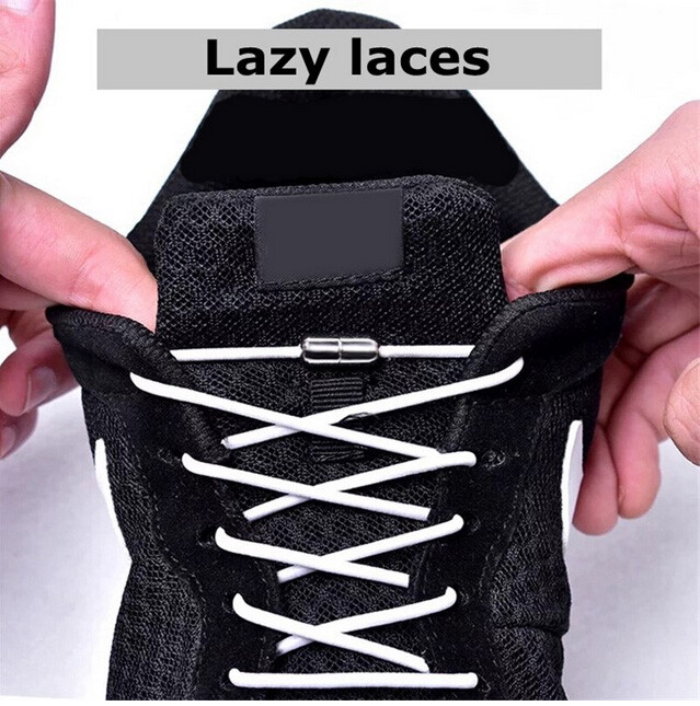 1Pair Shoelaces Elastic Screw Locking Shoe String No Tie BLACK Colour