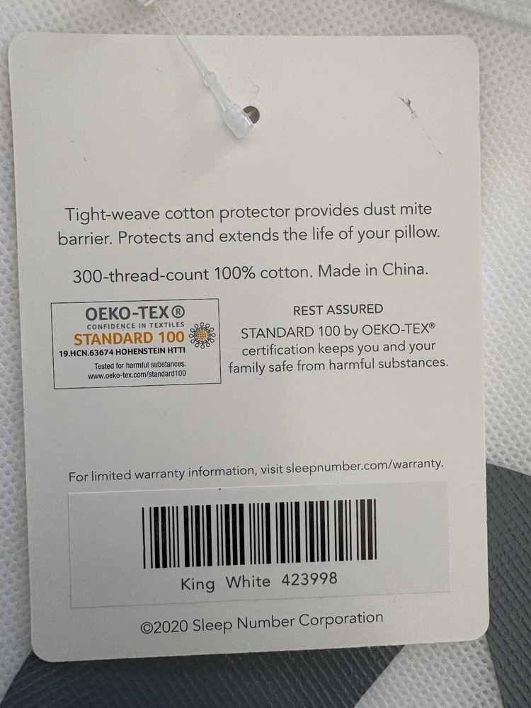 Sleep Number Cotton Pillow Protector – Classic (King, White) – NEW with Tags