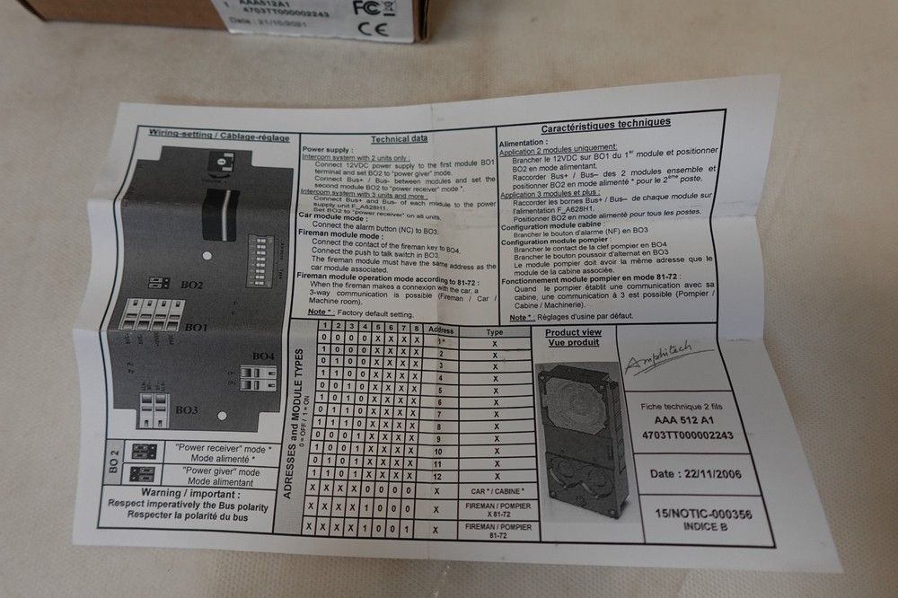 Otis Elevator - Amplitech - Elevator Car Module Intercom - AAA512A1 ~ NOS