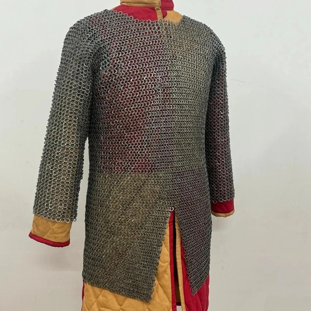 Medieval Riveted Chainmail Shirt Flat Ring Full Sleeve Armor LARP Reenactment