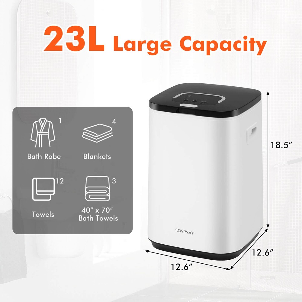 23L Towel Warmer with Indicator Light 24H Delay Timer 20/40/60 Min Heating Time