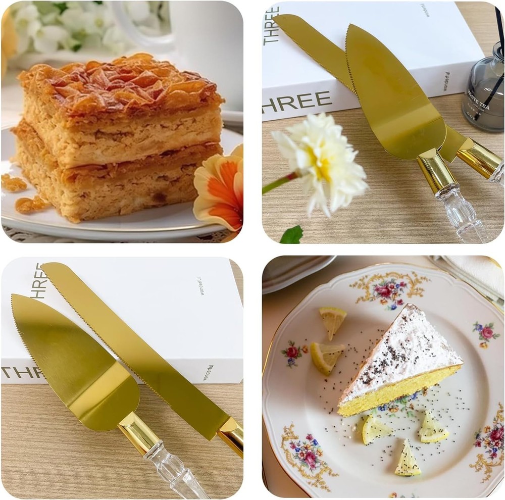 Versatile Gold Cake Knife & Server Set - Perfect for Weddings & Anniversaries