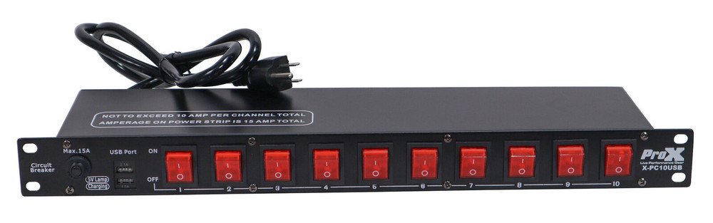 ProX X-PC10USB 10 Plug Rack Mount Power Distribution Switch With 2 USB Charging
