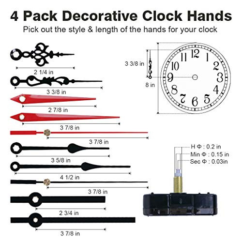 2 Pack Wall Clock Movement Mechanism with 4 Pack Clock Hands, Silent Sweep