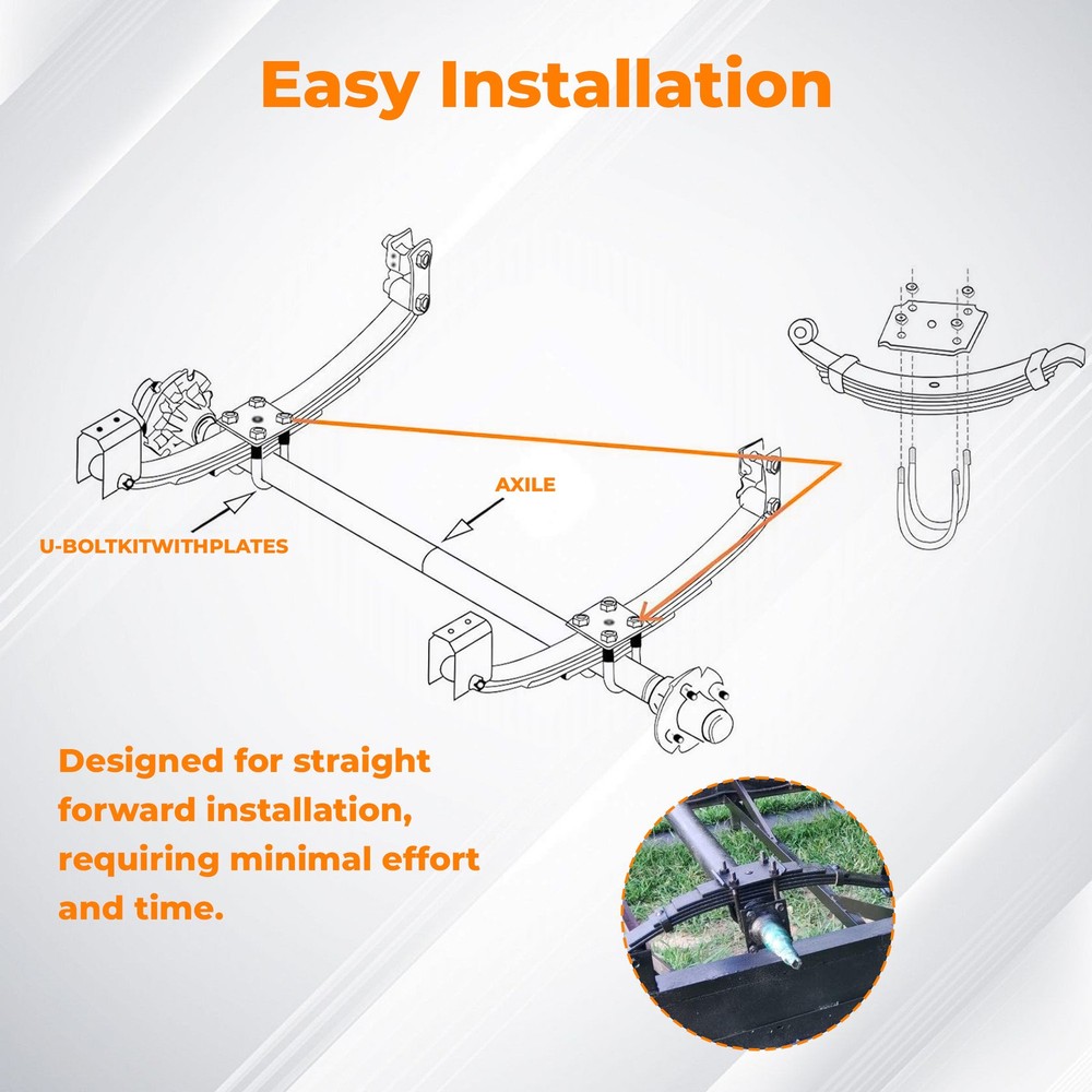 For 3500lb SingleTrailer Axle Suspension W/ 4 Leaf Springs U-bolt + Hanger Kit