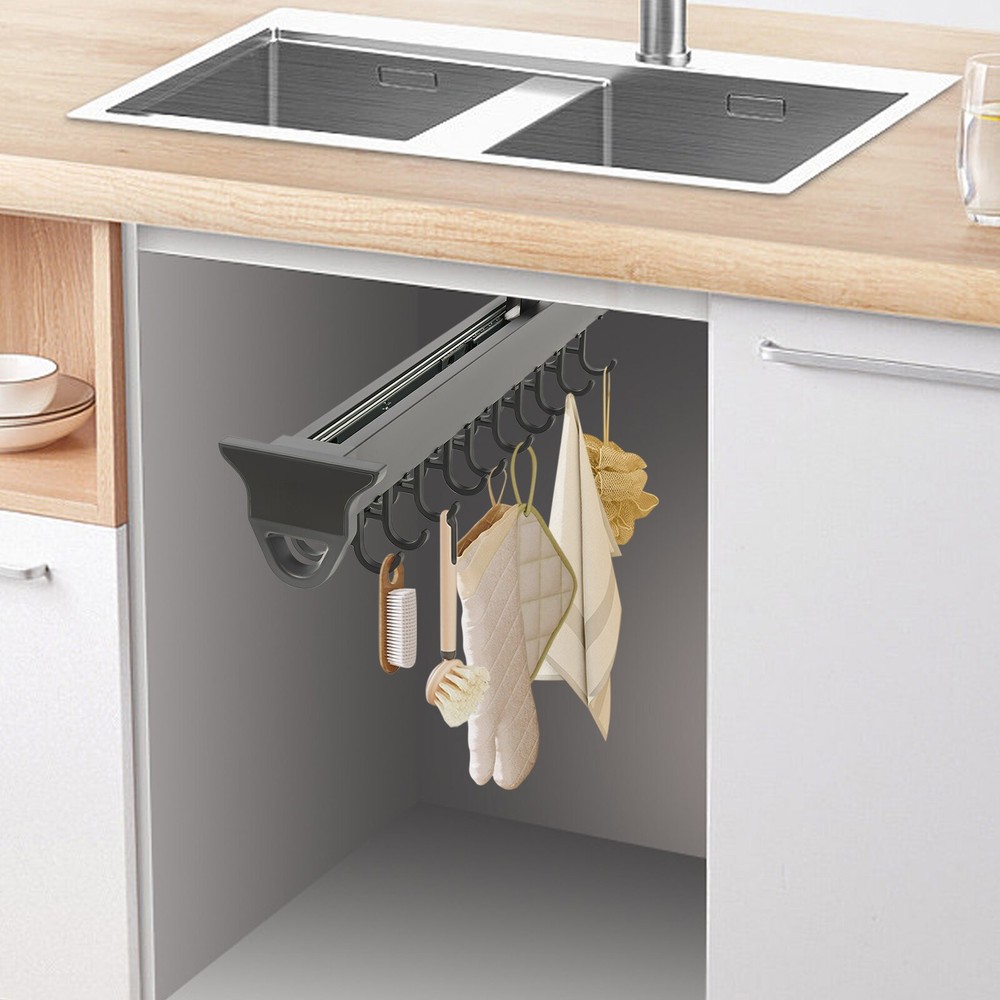 Brooms and Mops Pull Out Storage Rack, Wall Organizer with 20 Hooks for Brooms