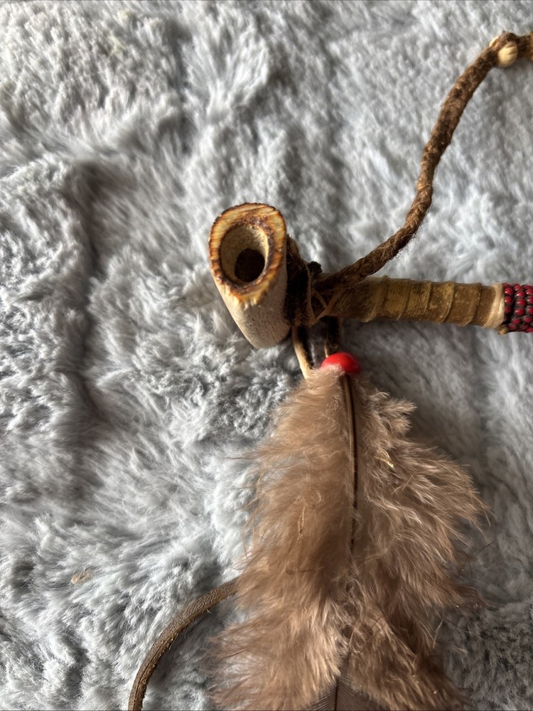 Native American Beaded Antler Peace Pipe EUC